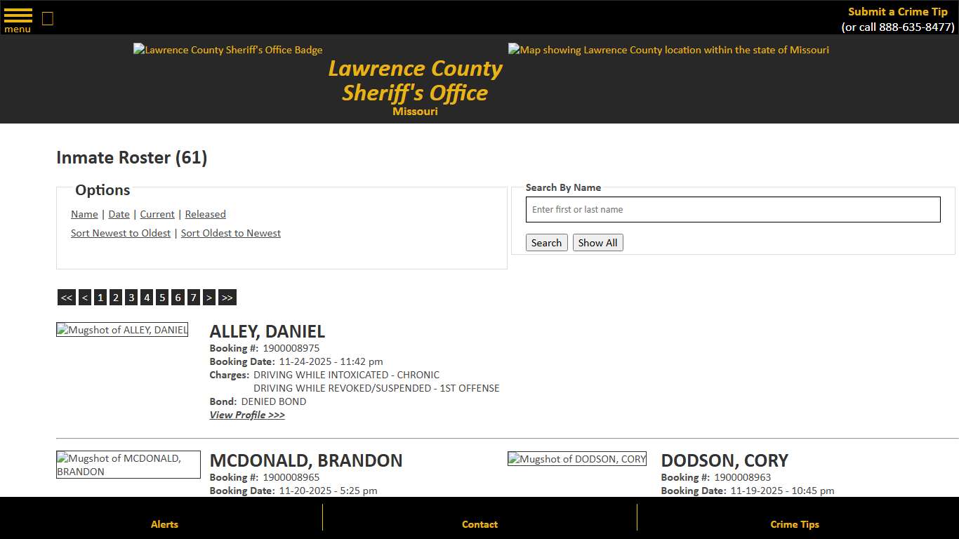 Inmate Roster - Page 4.5 Current Inmates Booking Date Descending - Lawrence County Sheriff MO