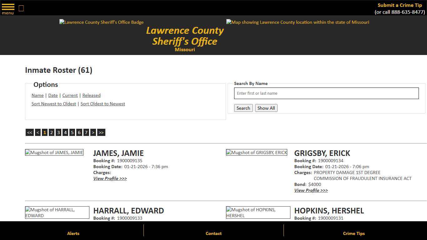 Inmate Roster - Current Inmates Booking Date Descending - Lawrence County Sheriff MO
