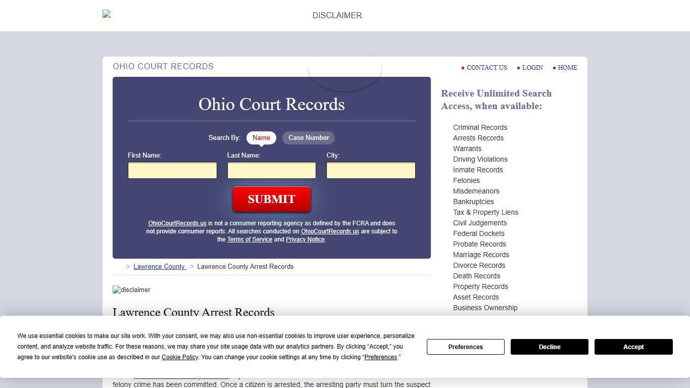 Lawrence County Arrest Records | OhioCourtRecords.us