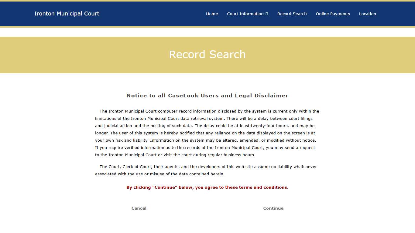 Ironton Municipal Court - Record Search