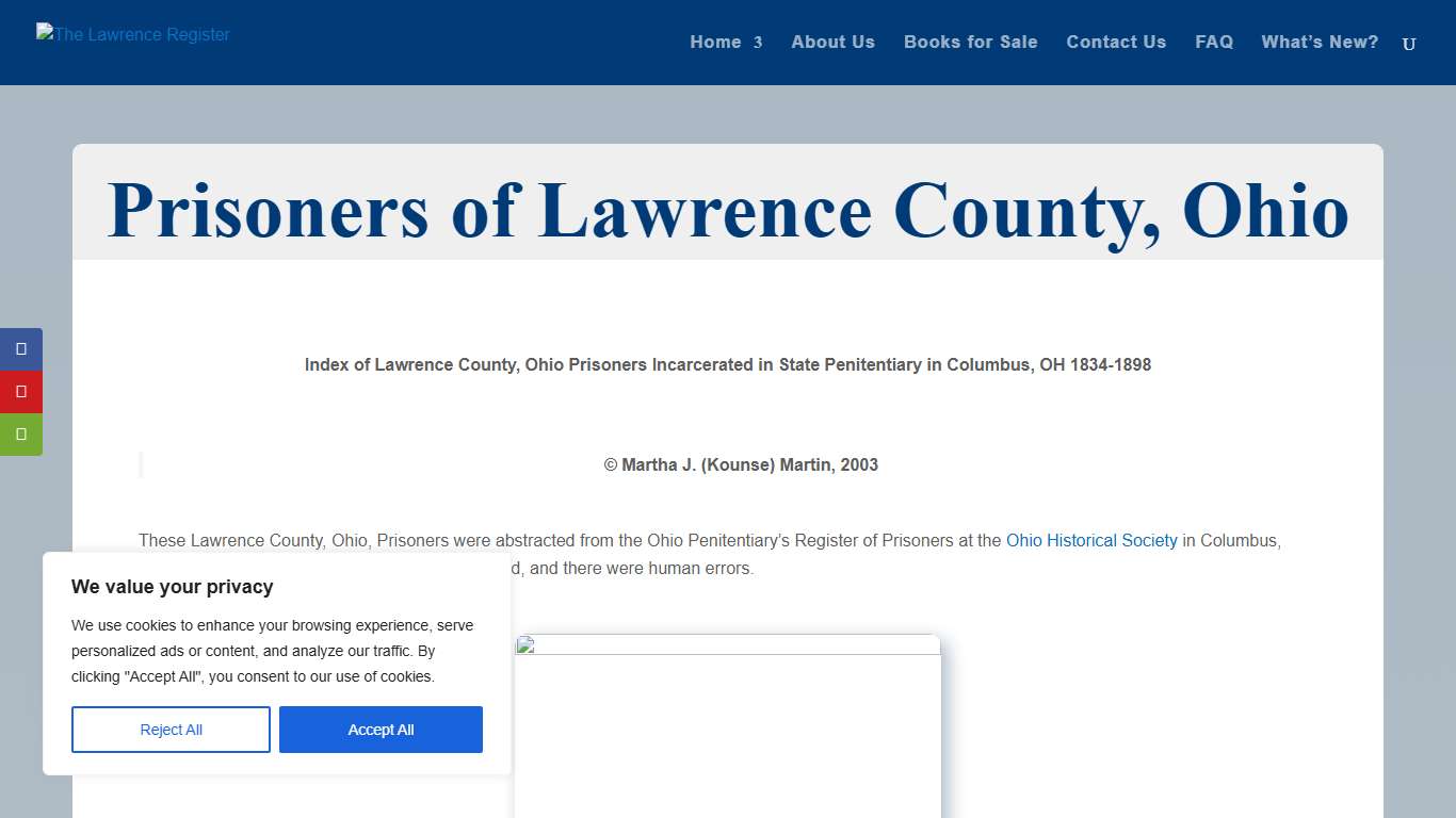 The Lawrence Register - Prisoners of Lawrence County, Ohio